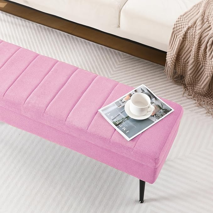 CUYOCA Storage Ottoman Bench, 43.5" Upholstered Entryway Bench, Long Ottoman with Storage for Living Room, Support 660lbs - Fabric Pink