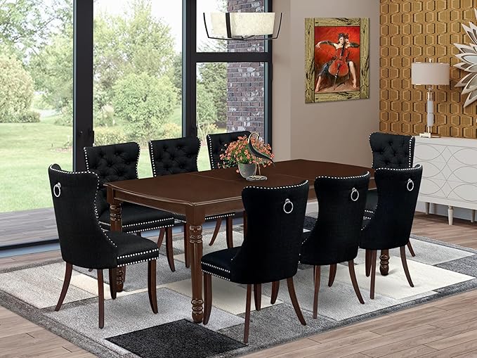 East West Furniture DODA9-MAH-24 9 Piece Dining Table Set Includes a Rectangle Kitchen Table with Butterfly Leaf and 8 Polyester Fabric Upholstered Chairs, 42x78 Inch, Mahogany