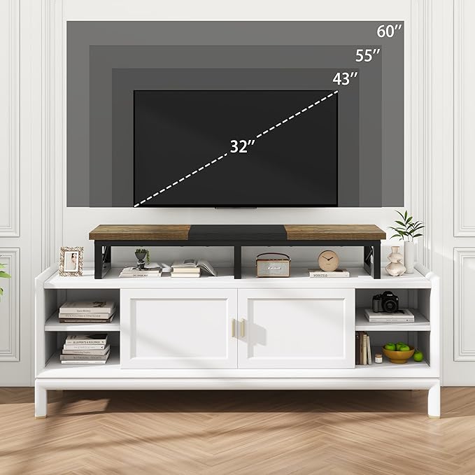 IBUYKE 45" Large TV Riser for 32-60 inch TV,Tabletop Short TV Stand with Storage and Steel Legs,Dual Screen Office Desk,Stand Riser,TV Riser Stand for Home,Bedroom,Living Room,Rustic Brown TVT002H