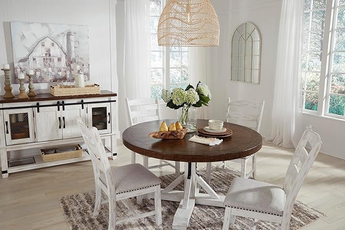 Signature Design by Ashley Valebeck Vintage Farmhouse Cushioned Dining Chair, 2 Count, Whitewash