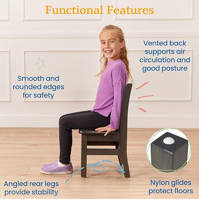 ECR4Kids 24in x 36in Rectangular Hardwood Table and Chair Set, 12in Seat Height, Kids Furniture, Grey Wash