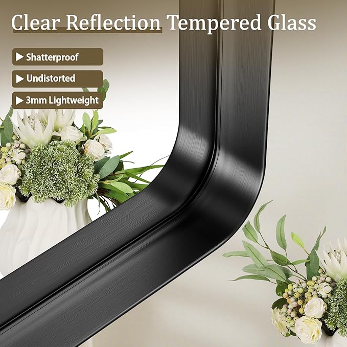 Bathroom Mirror 30x48 inch, Black Gorgeous Deep Frame Wall Mirror, Modern Round Corner Bathroom Vanity Mirror for Bedroom, Living Room, Hanging or Leaning Horizontal or Vertical, Black