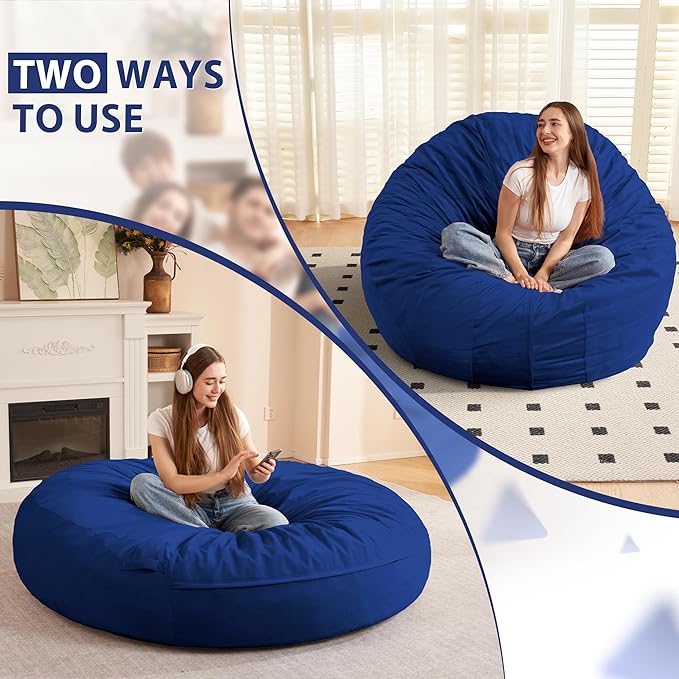 HABUTWAY XX-Large Bean Bag Chair: Giant 7' Memory Foam Furniture Bean Bag Chairs for Adults with Microfiber Cover 7Ft (Blue)