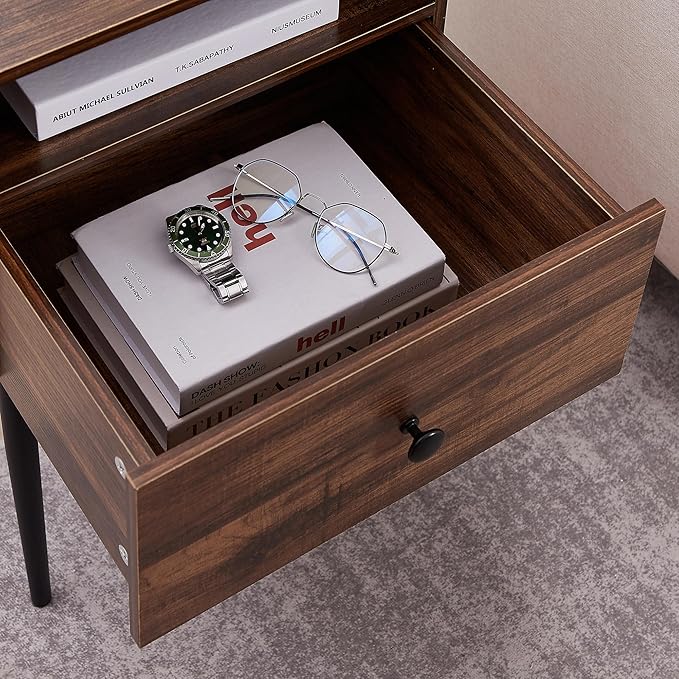 VECELO Modern Nightstands Set of 2,Square End Side Table with Drawer and Storage Space for Bedroom and Living Room