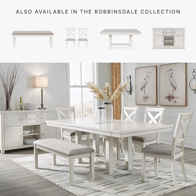 Signature Design by Ashley Robbinsdale Large Upholstered 48" W Dining Bench, Light Gray & White