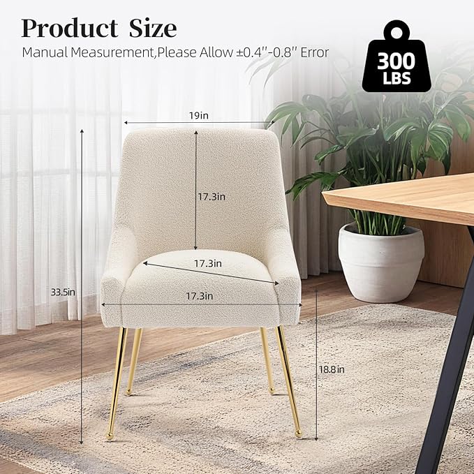 Modern Velvet Dining Chairs Set of 6, Contemporary Upholstered Furniture Collection with Polished Gold Metal Legs, Elegant Accent Chairs for Kitchen Living Room(Teddy Fleece,Beige)