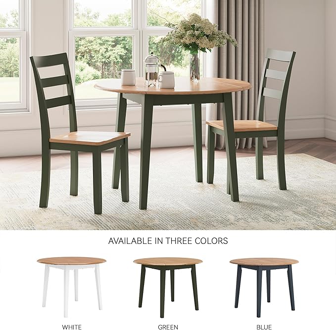 Signature Design by Ashley Gesthaven Modern Dining Drop Leaf Table with 4 Legs, Light Brown & Green