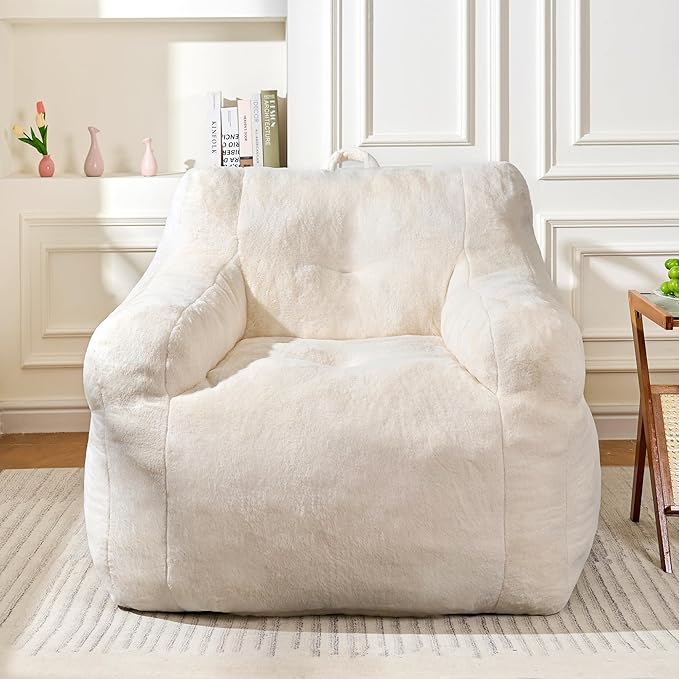 Giant Bean Bag Chairs for Adults and Kids, 3FT Bean Bag Chair with Filler, Comfy Lazy Sofa Chair for Bedroom, Living Room, Dorm (Cream)
