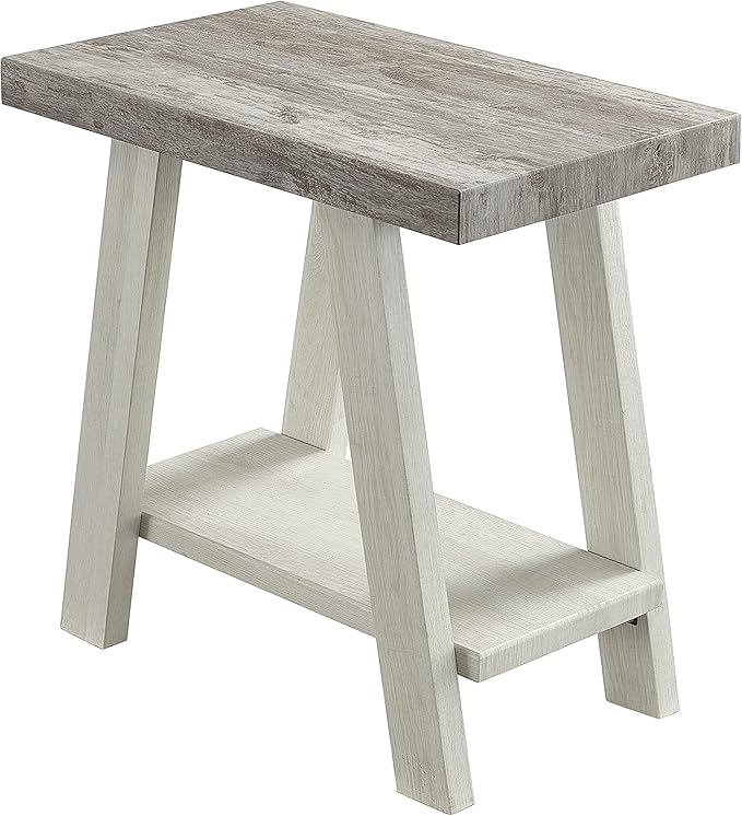 Roundhill Furniture Athens Contemporary Two-Tone Wood Shelf Side Table, Weathered Gray and Beige