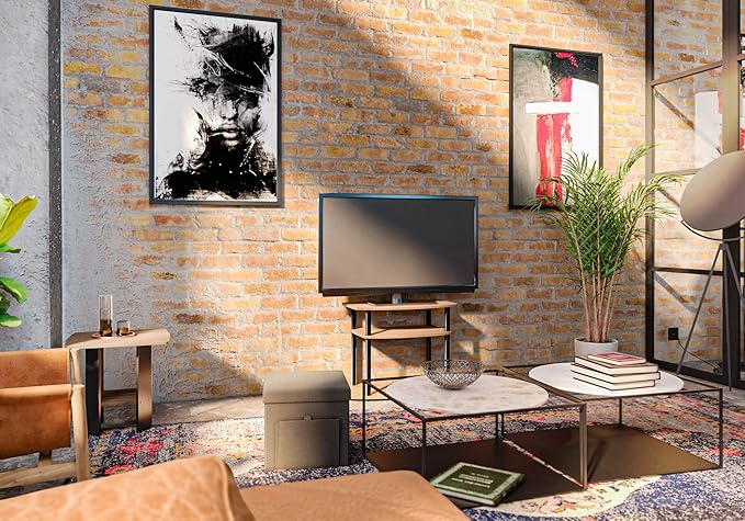 Furinno Turn-N-Tube No Tools 3-Tier Entertainment Center TV Stand for TV up to 32 Inch, Plastic Round Tubes, Columbia Walnut/Black
