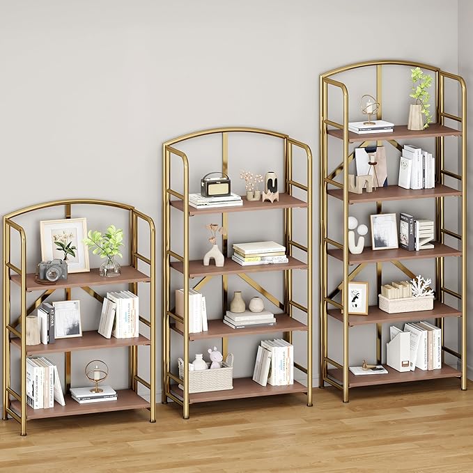 No-Assembly Folding Gold Bookshelf Storage Shelves 4 Tiers Vintage Multifunctional Plant Flower Stand Storage Rack Shelves Bookcase for Home Office
