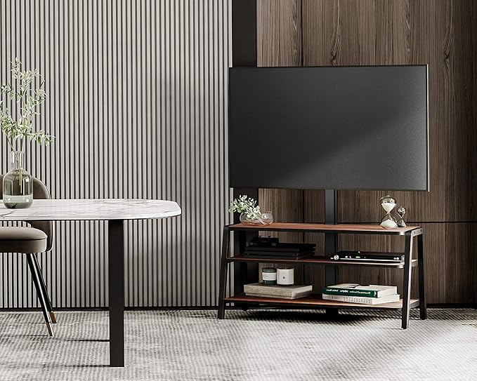 FITUEYES 3-Tier Floor TV Stand for 37-70 Inch TVs Entertainment Center Stand with Storage-Height Adjustable TV Console Stands with Walnut Board & Cable Management, VESA 600x400mm