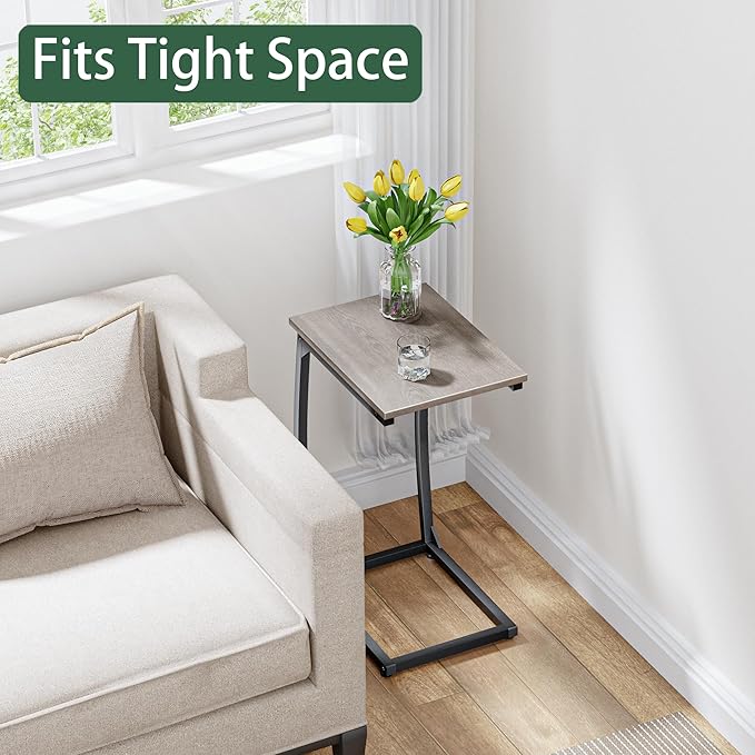 C-Shaped End-Table Set of 2 - Side Table for Couch,Curved Support Legs, Slide Under Couch Table for Sofa, TV Tray Table for Living Room Bedroom（Lvory）