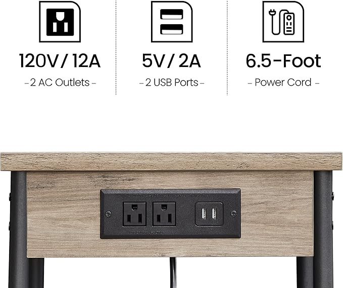 TUTOTAK Small Night Stand with Charging Station, End Table Set of 2, Side Table with USB, 21.8”H Nightstand with Storage Shelf, Sofa Couch Table TB01BG029 (2 pcs)
