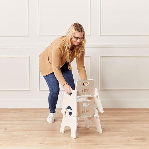 ECR4Kids Stackable Wooden Toddler Chair, 8in, Kids Furniture, White Wash, 2-Pack