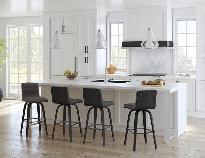 Armen Living Vienna 26" Swivel Counter Stool in Black Wood Finish with Gray Faux Leather - Set of 2