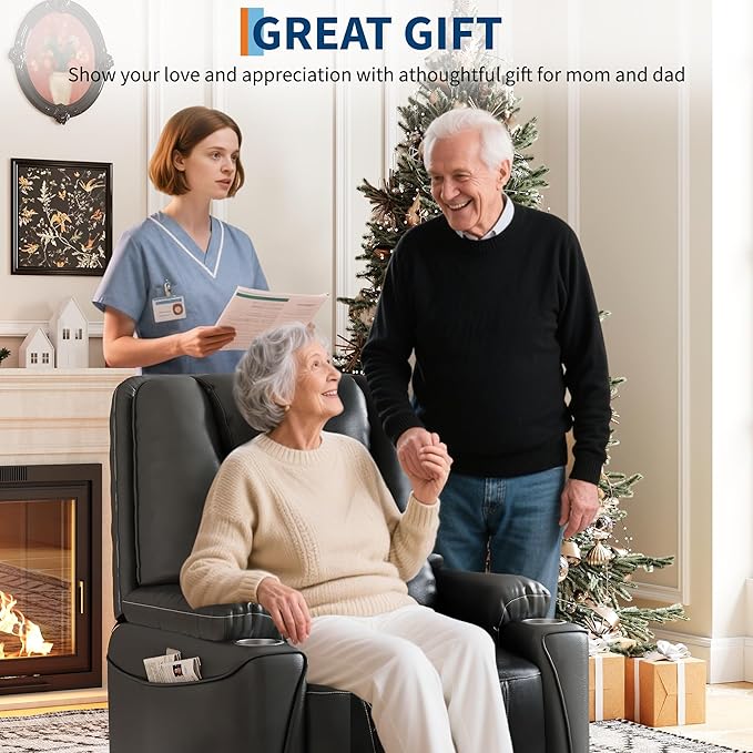 IDEALHOUSE Electric Power Lift Recliner Chair Sofa, Power Lift Chair for Elderly, 3 Positions, Side Pockets, and Cup Holders, USB Ports, Recliner Chair with Remote for Living Room, Grey