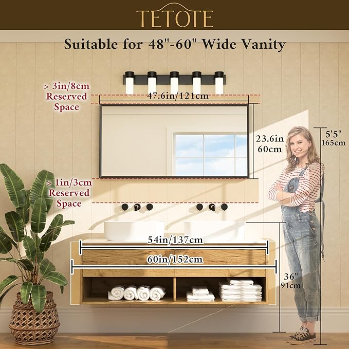 TETOTE Brushed Gold Frame Mirror for Bathroom Wall 48" x 24" Brushed Brass Beveled Rectangle Bathroom Vanity Mirror for Over Sink, Bedroom, Entryway, Living Room, Tempered Glass, Stronger Frame