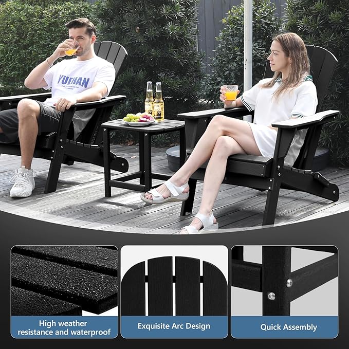 Hdpe Outdoor Adirondack Side Table, Wooden Textured, Set for Patio, Garden, Porch, Pool Composite Patio, Backyard, Bathroom and Indoor, Maintenance & Weather Resistant(Black)
