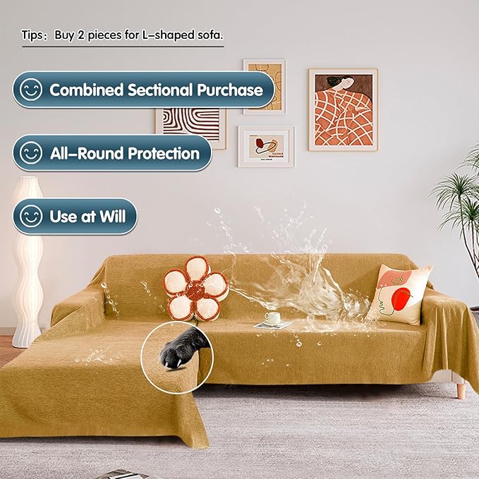 STACYPIK Waterproof Ginger Couch Cover for Sectional, Loveseat Covers, Futon Cover, L Shaped Cover, Anti-Cat Scratch Furniture Protector for 2 Cushion Couch，Washable Pets Protector Sofa Cover-71X102IN