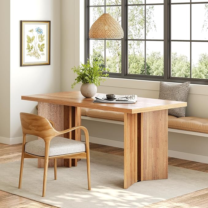 LITTLE TREE Wooden Dining Table Set for 6, 63-Inch Rectangle Kitchen Table, Modern Dinner Table for Home Dining Room, Kitchen Room, Brown