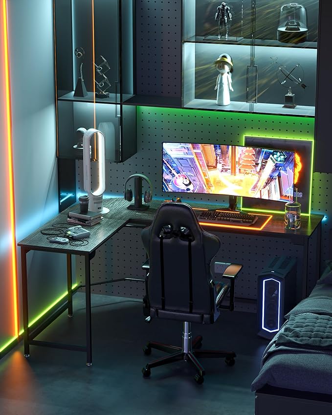 Teraves Modern L Shaped Gaming Desk 58'' Corner Computer Desk for Home Office Gaming Table Study Writing Workstation for Small Space, Easy to Assemble
