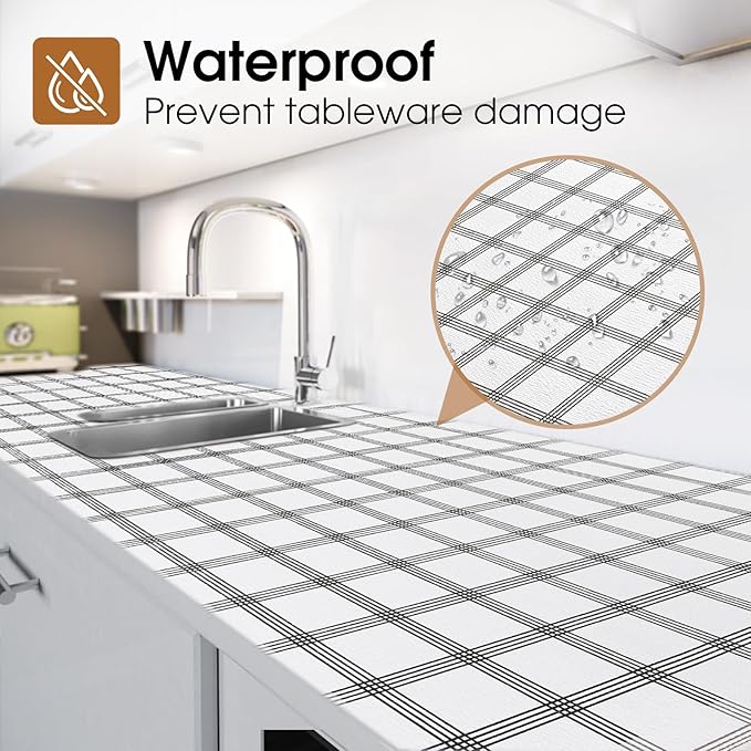 Beautysaid Shelf and Drawer Liner for Kitchen Cabinet, Non Adhesive Non Slip Shelf Paper Waterproof Washable Thickened for Dresser Pantry Shelve Bathroom Protector Liner(Plaid,23.6 in x 30 FT)