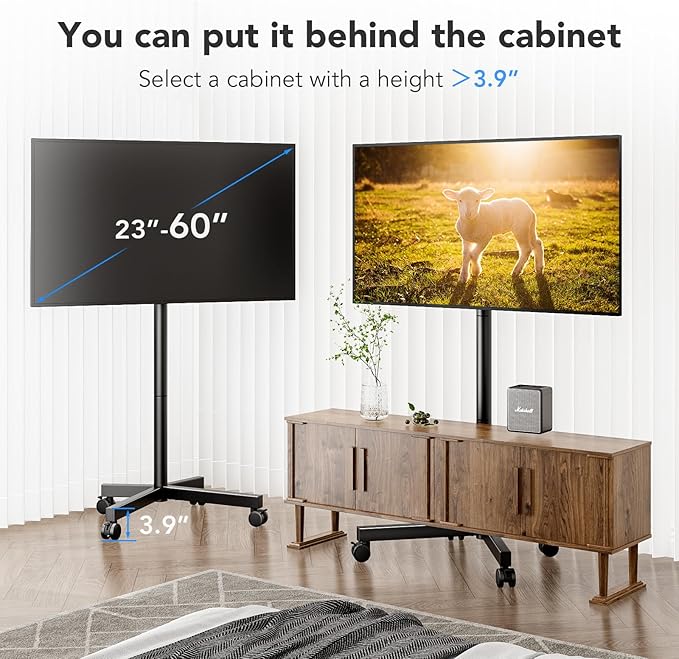 AX WABER Mobile TV Cart Stand with Wheels for 23-60" tvs, Height Adjustable, Portable Floor Stand Holds up to 88 lbs, Rolling TV Mount max VESA 400x400mm