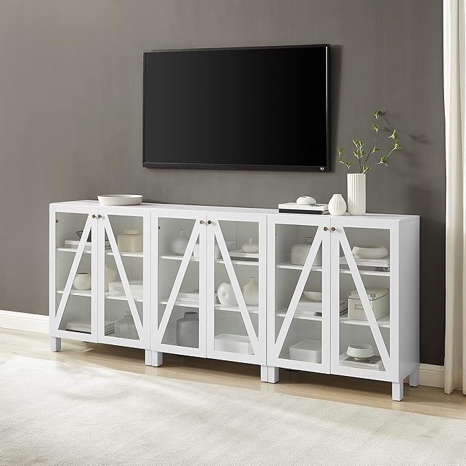 Crosley Furniture Cassai 3-Piece Entertainment Center TV Stand, Media Console, Vinyl Record Storage, White