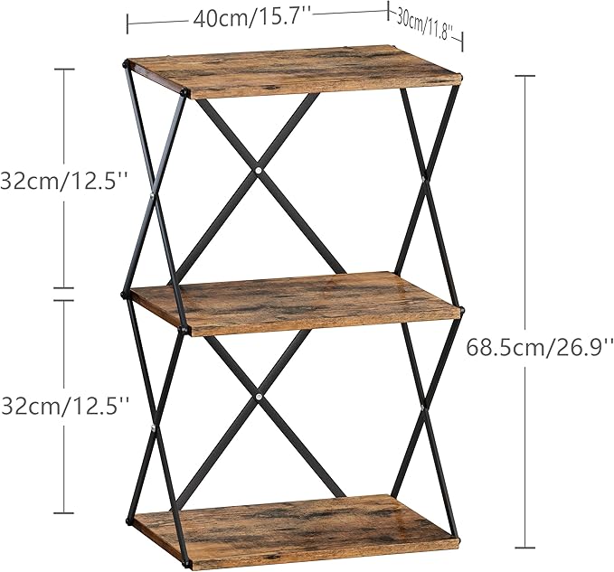 3-Tier End Table Small Side Table Tall Bedside Night Stand with Storage Sofa Side desks for Living Room Bedroom Office Bathroom Small Space Rustic Brown ET-03RB
