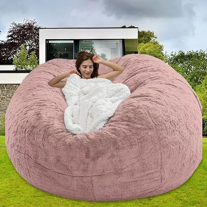 Bean Bag Chair for Adults Kids Without Filler Comfy Giant Round Lazy Sofa Chair Cover Floor Chair Cover for Bedroom Living Room, 7FT, Light Pink