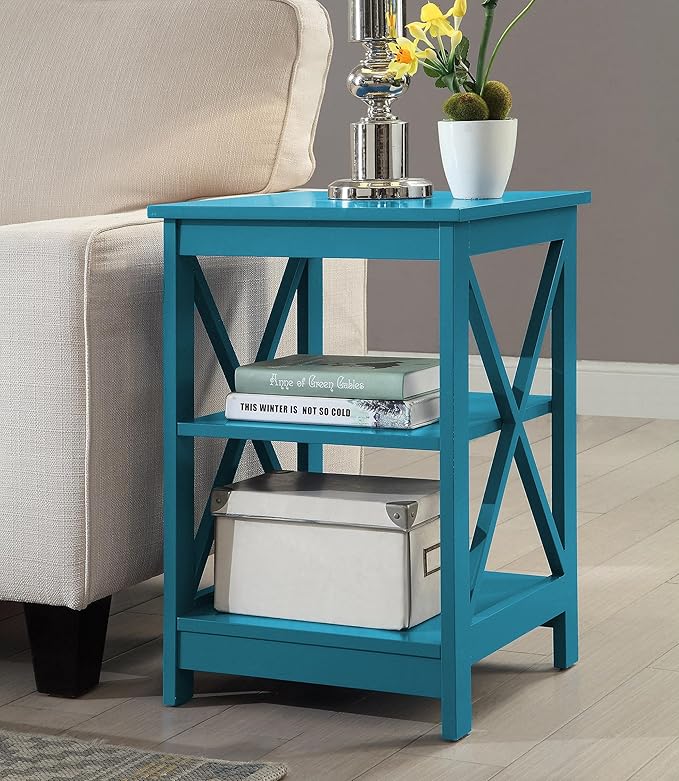 Convenience Concepts Oxford End Table 15.75" - Modern Living Room Table with Storage Shelves, Transitional Nightstand Side Table for Home Decor and Display, Blue