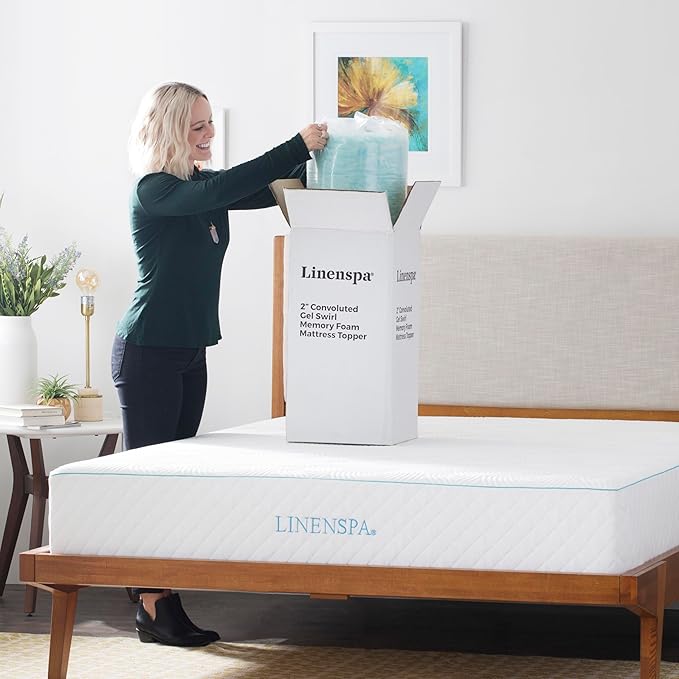 Linenspa 2 Inch Convoluted Gel Swirl Memory Foam Mattress Topper - Promotes Airflow - Relieves Pressure Points - King