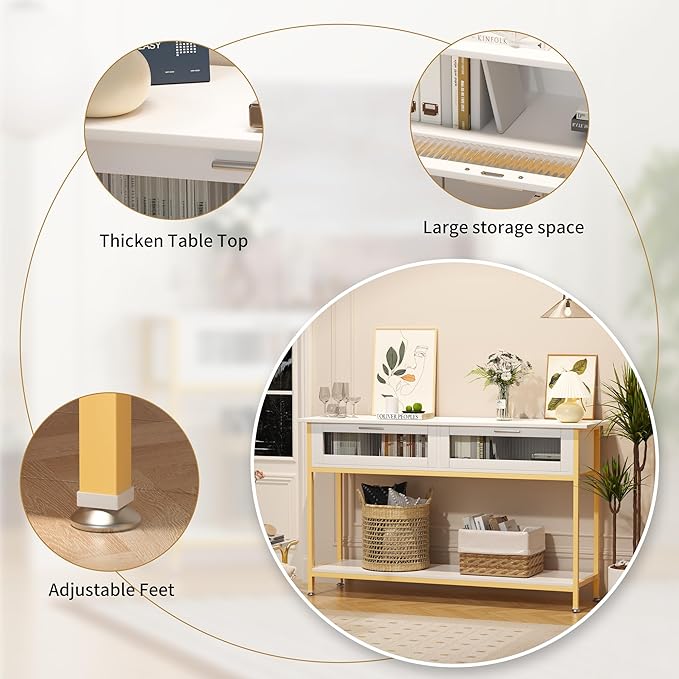Aetheris 47" Console Table with 2 Drawers, 2 Tier Sofa Table with Storage,Entryway Table, Industrial Console Table for Entryway, Sofa Table Behind Couch for Living Room (White)
