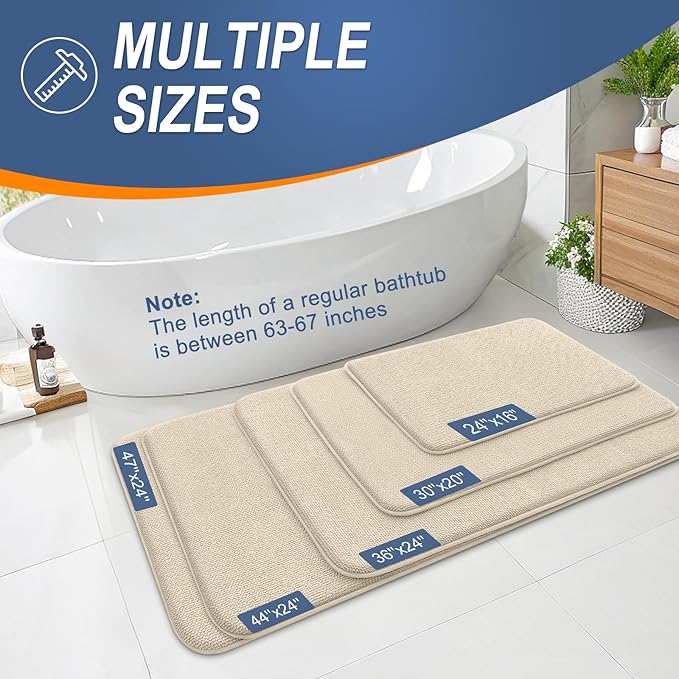 OLANLY Thick Memory Foam Bath Mat Rug 44x24, Extra Soft Absorbent Bathroom Rug, Quick Dry Bath Mats, Non-Slip, Machine Washable Carpet for Bathroom, Tub and Shower, Home Decor Accessories, Sand