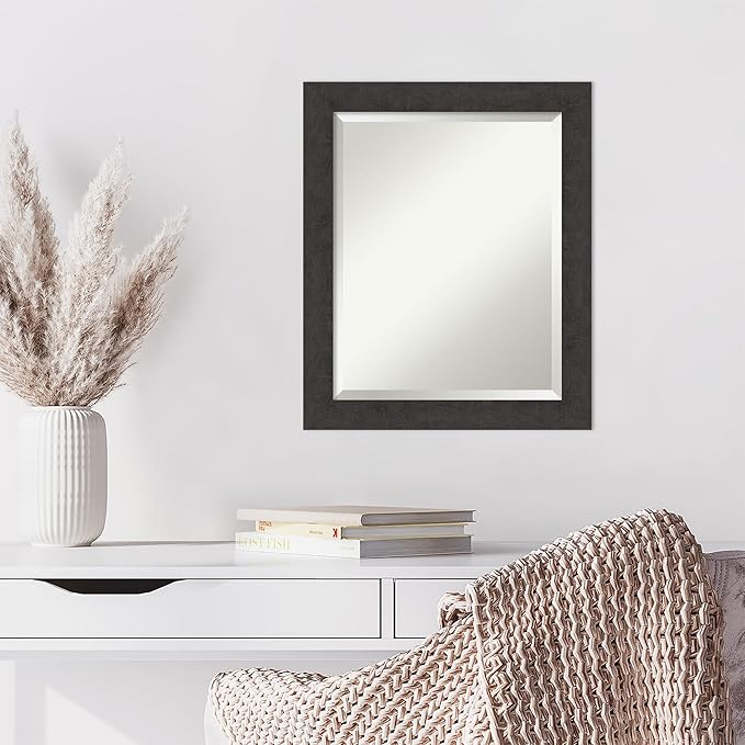 Amanti Art Brown Wall Mirror 24x20 Rustic Plank Espresso Narrow Rectangle Bathroom Mirror for Wall Decor Living Room, Small Rustic Farmhouse Frame, Hangs Horizonally and Vertically, Bathroom Decor