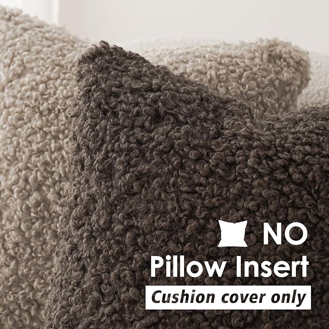 Foindtower 2 Pieces 16x16 Inch Chocolate, Faux Fur Throw Pillow Cover Accent Sherpa Pillow Fuzzy Soft Pillowcases Sheepskin Decorative Fleece Cushion Case for Bed Couch Living Room
