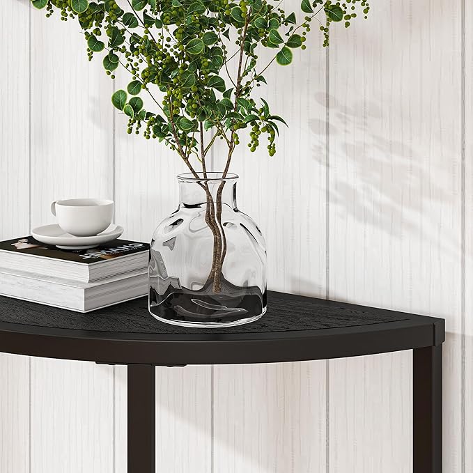 Console Table 2 Tier Narrow Entryway Table with Storage,Half Moon Sofa Couch Table with Metal Frame,Wooden Accent Side Coffee Table for Living Room/Hallway or Small Spaces,Black