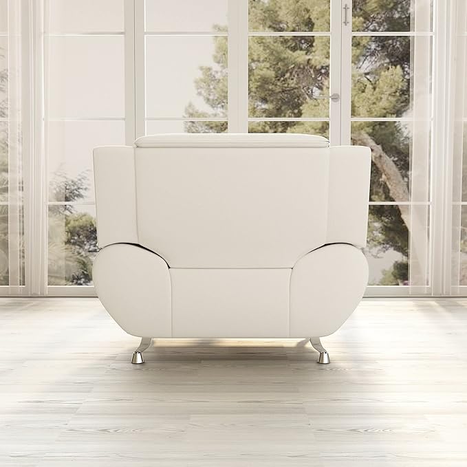 Container Furniture Direct Michael Modern Faux Leather Upholstered Stainless Steel Legs Living Room, Chair, Milky White