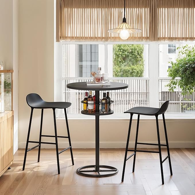 VECELO 36” High Top Bar Table, Sturdy Frame with Metal Base for Cocktail, Pub, Easy Assembly, Marble Black