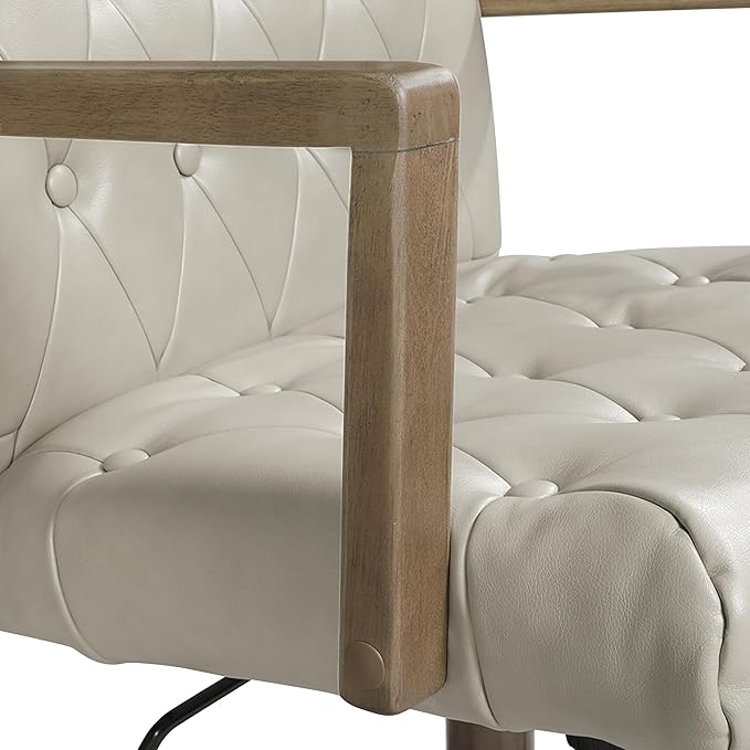 OSP Home Furnishings Waltham Adjustable Height and Tilt, Swivel Home Office Chair with Wood Arms, Taupe Faux Leather