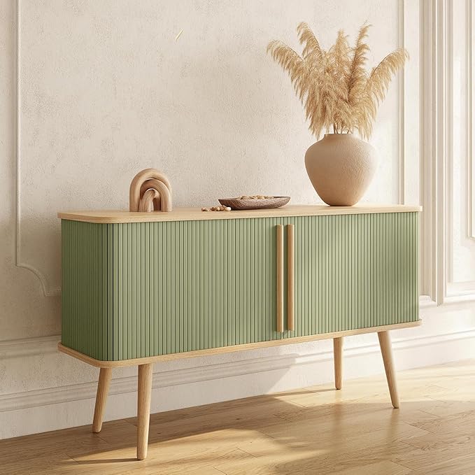 WERMO 53'' Green Cabinet with Doors and Shelves - Green TV Stand, Modern Media Console Table with Storage, Buffet Sideboard Storage Accent Cabinet for Living Room, Office, Entryway and Bedroom (Oak)