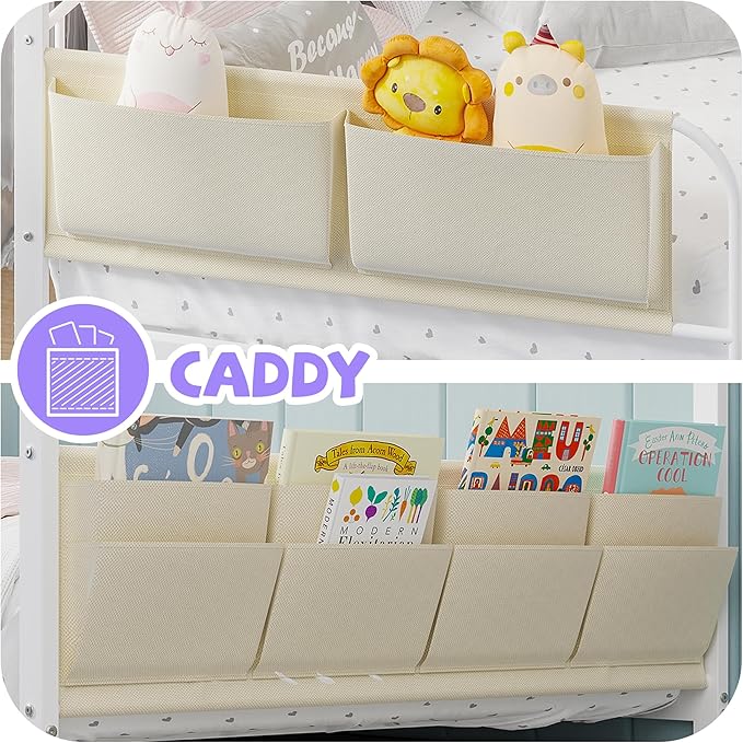 Timy House Shape Twin Size Montessori House Bed Metal Floor Bed with Caddy Twin Bedframe for Kids No Box Spring Needed White