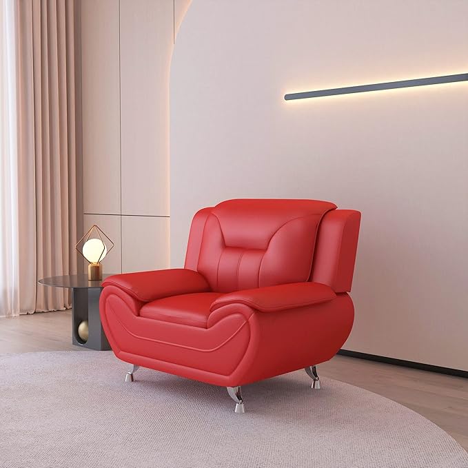 Container Furniture Direct Michael Modern Faux Leather Upholstered Stainless Steel Legs Living Room, Chair, Loveseat, Sofa, White Dove