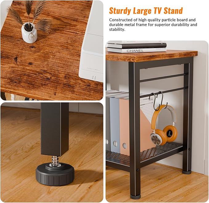 Furologee TV Stand for TVs up to 65 Inch, Entertainment Center with Open Storage Shelves, 55 Inch Television Stands with Soundbar Shelf for Living Room, Bedroom, Rustic Brown