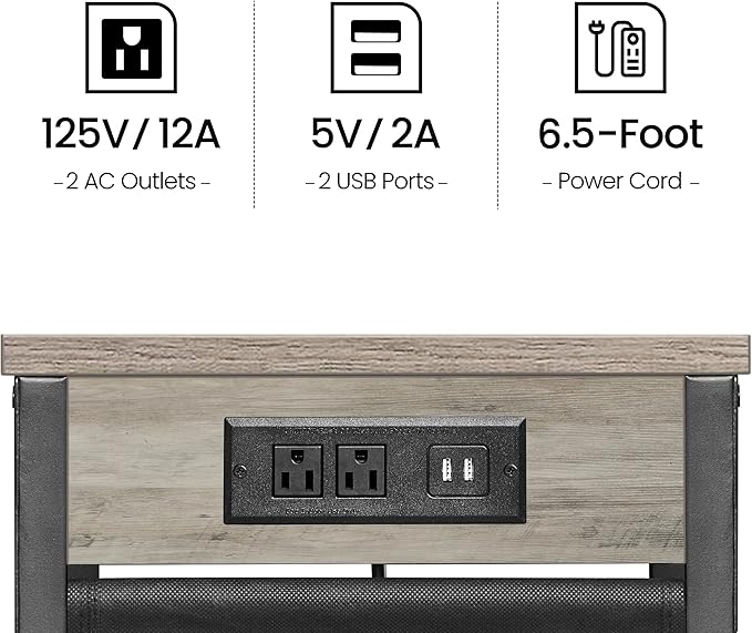 TUTOTAK C Shaped End Table with Charging Station, Side Table for Sofa, Couch Table with Storage Bag, TV Tray Table with 2 USB Ports and Outlets for Living Room, Bedroom TB01BG024