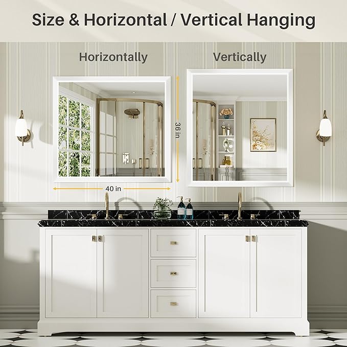 40x30 Inch White Bathroom Mirror for Wall, Thick Metal Framed Rectangle Mirrors for Over Sink, Bedroom, Living Room, Entryway, Anti-Rust, HD Tempered Glass