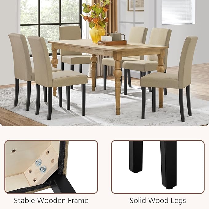 Yaheetech Dining Chairs Set of 2 Fabric Upholstered Parson Kitchen Chairs with Padded Seat and Solid Wood Legs for Dining Room/Restaurant, Khaki
