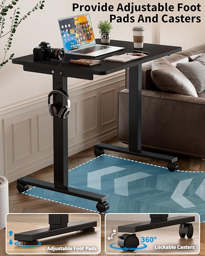 Okin Small Electric Standing Desk, 36" x 24" Whole Piece Height Adjustable Desk, Black Sit to Stand Desks Computer Workstation with Wheels for Home Office