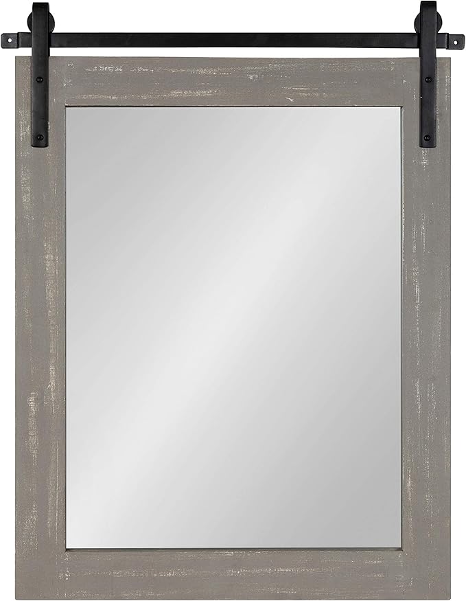 Kate and Laurel Cates Rustic Wall Mirror, 22" x 30" Rustic Gray, Farmhouse Barn Door-Inspired Wall Decor